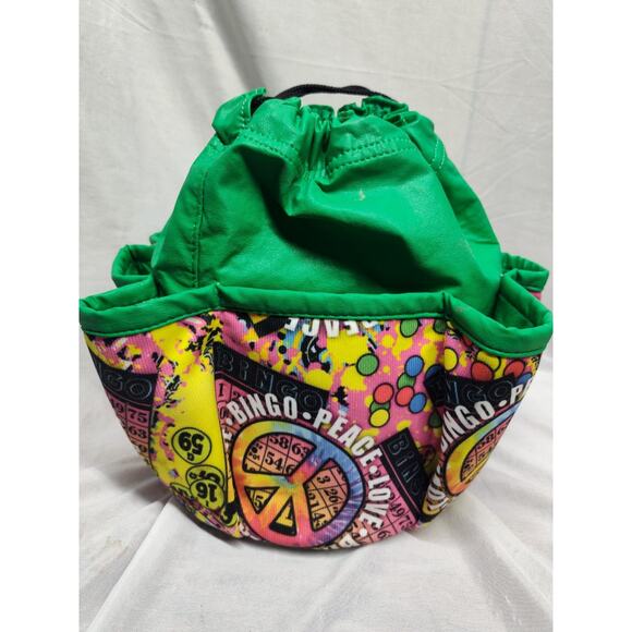 Vintage Green Bingo Bag With Pockets Peace Love And Bingo fabric Peace Sign - Picture 1 of 5